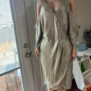 RACHEL Rachel Roy Plus Size XXL Gold Metallic Cold Shoulder Midi Dress